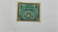 France 2 Francs currency bill