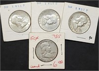 4 Nice Franklin Silver Half Dollars