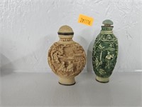 Vintage Chinese whine and green carved cinnabar