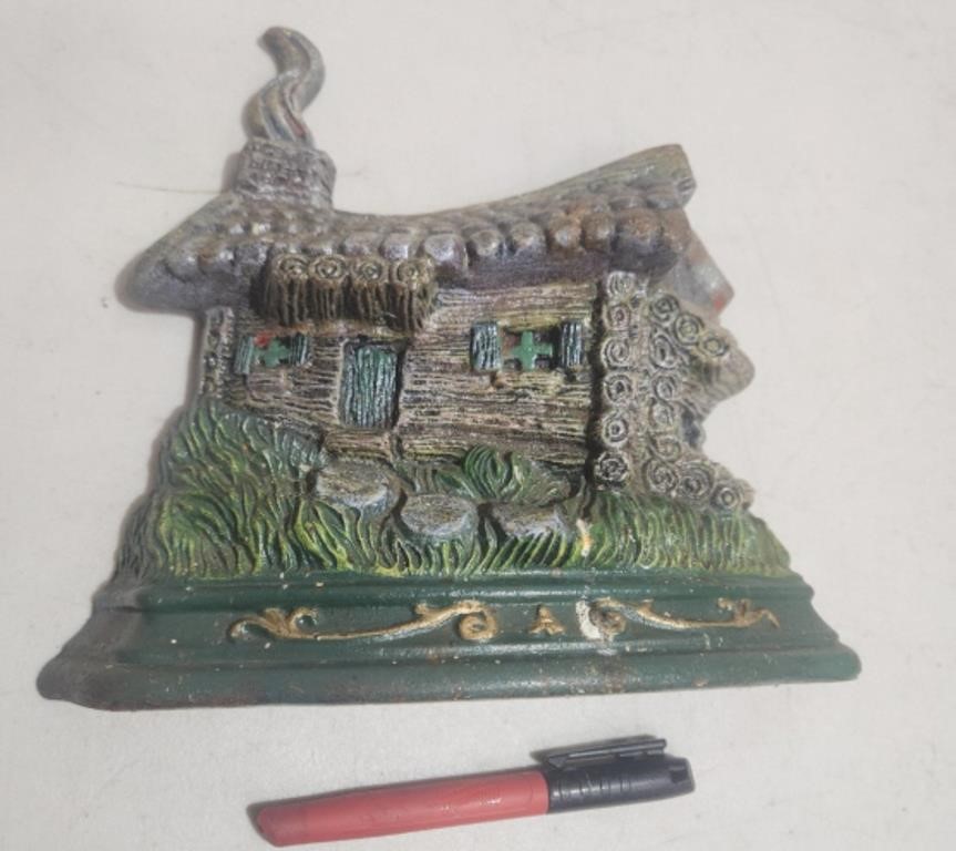 Cast Iron Log Cabin Style Door Stop/Bookend