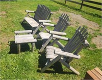 (2) Adirondack Chairs, Bench, Footstool. Chairs