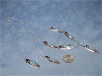 S.S Multi Stone Feather Necklace/Earrings Hallmark