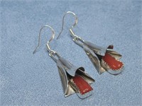 N/A S.S. Coral Squash Blossom Earrings Hallmarked