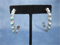 Sterling Silver N/A Hoop Turq. Earrings Hallmarked