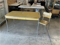 Mid Century Chrome Kitchen Table & One Chair PU