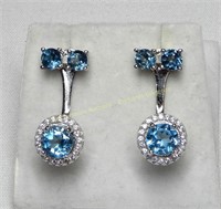 Sterling silver blue topaz (2.62 cts) and cubic