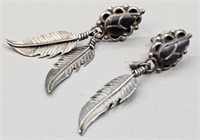 Pair of Marked Sterling Feather Design Earrings