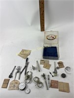 Watchmakers tools, misc parts, springs