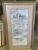 Birdcage and birds by Donna Barton, signed print