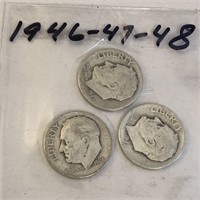 SILVER Roosevelt Dime LOT 1946 1947 & 1948