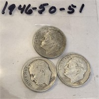 SILVER Roosevelt Dime LOT 1946 1950 & 1951