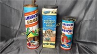 3 vintage toy building sets- American logs,