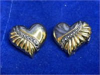Two vintage heart  pins/brooches.  About 1” wide,