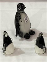 Lot of 3 Black & White Glass Penguins