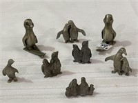 Lot of 8 Miniature Pewter Penguins