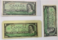 3 Canadian 1 Dollar Bills-1967,1967,1954