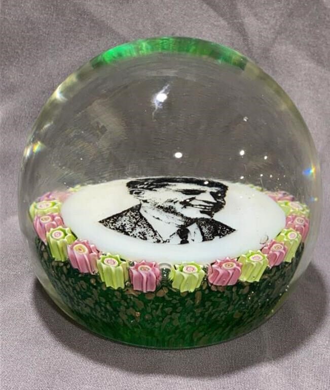 Vtg John F Kennedy Millefiori Paperweight