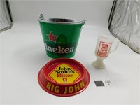 JOHN SMITHS BEER TIP TRAY, HEINIKEN ICE PAIL MUG