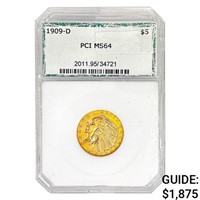 1909-D $5 Gold Half Eagle PCI MS64