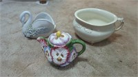 CHAMBER POT- CERAMIC FLORAL COVERED TEAPOT-