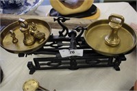 ANTIQUE CAST & BRASS SCALE WIT WEIGHTS