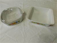 Corningware dishes, one with cover.