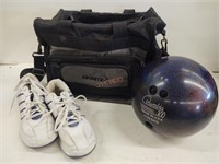 Ebonite bowling bag with 12lb ball and shoes