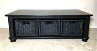 Black Wood Coffee Table with Wicker Storage