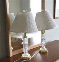 Cut Glass & Brass Column Table Lamp with Finial