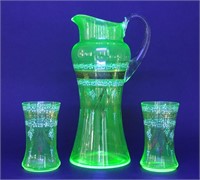 Moser Style Uranium Glass Pitcher & Cup Set