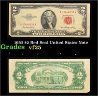 1953 $2 Red Seal United States Note Grades vf+