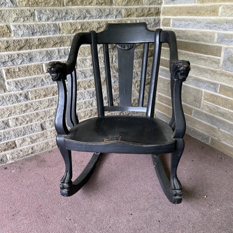 Antique Lions Head Wooden Rocker