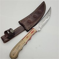 OLIVE WOOD HANDLED SKINNER KNIFE W SHEATH