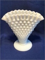 Fenton "Hobnail" Art Milk Glass Fan Vase