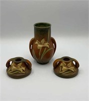 Roseville Pottery Vase & Candle Holder Set