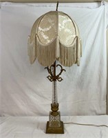 38" Vtg Crystal Lamp-Ornate Metal Housing