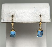 14KT Gold London Blue Topaz Lever Back Earrings