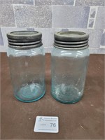 2 Antique blue glass Jem jars