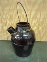 EARLY CROCK BATTER JUG WITH WIRE HANDLE