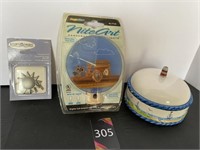 Sailboat Ceramic Trinket Box, Night Light & Pulls