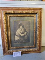 Antique Mother and Child Pic with Ornate Frame