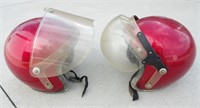 2 Vintage Red Sparkle Motorcycle Helmets