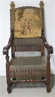 CARVED WALNUT THRONE STYLE ARM CHAIR, LATE 19TH