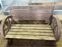 Wooden Bench With Wagon Wheel Ends