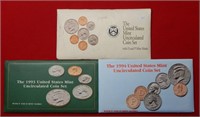 (3) US Mint UNC Coin Sets - 1992-1993-1994