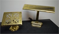 BRASS BOOK STAND WITH BRASS LAMP   15" TALL