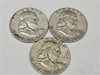 3-  1958 Benjamin Franklin Silver Half Dollars