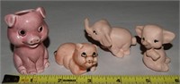 (4) Vtg Pink Ceramic Animals w/ Pigs & Elephants