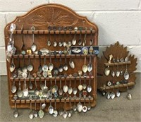 Assortment of Souvenir Spoons with 2 Display Racks