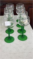 Eight France Crystal Green & Clear Stems